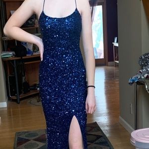 Stunning navy sequin gown prom/ formal